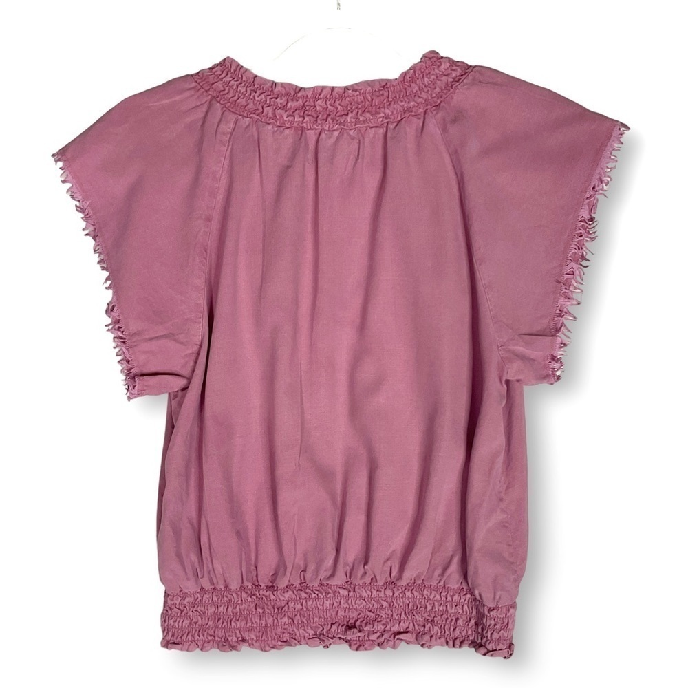 Cloth & Stone Smocked Top Sz S V Neck Frayed Sleeve Boho Feminine Pink - Picture 6 of 10